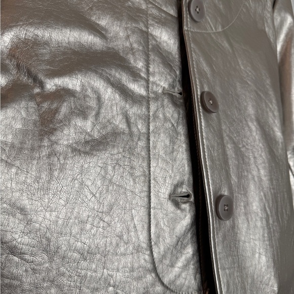 *NWT* Vintage Women’s Jaclyn Smith Faux Leather Metallic Pewter Jacket Sz XL - Picture 2 of 9